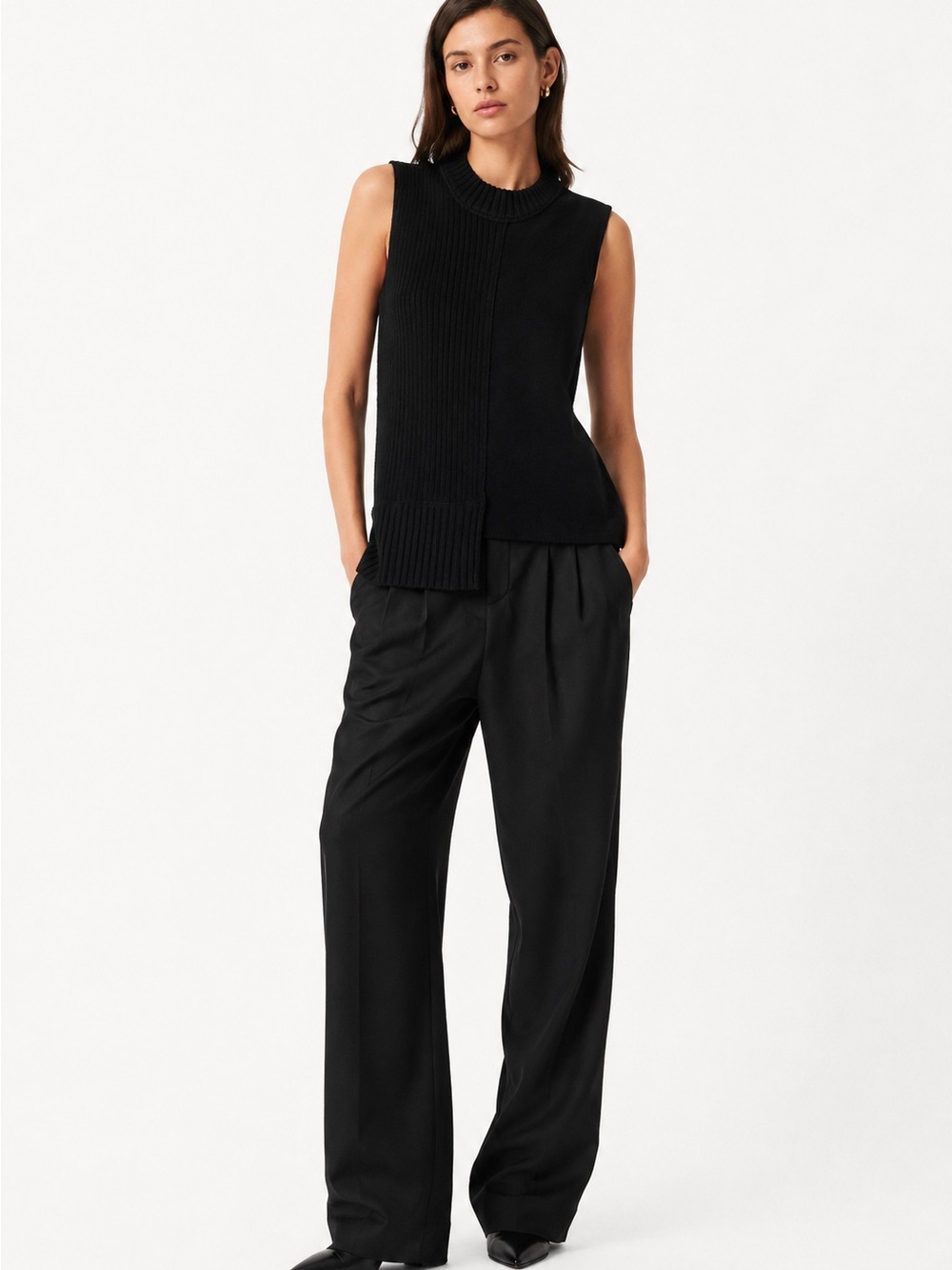 Marina Moscone Black Sleeveless Knit Sweater Virgin Wool Silk Blend Size L NWT - Picture 2 of 9